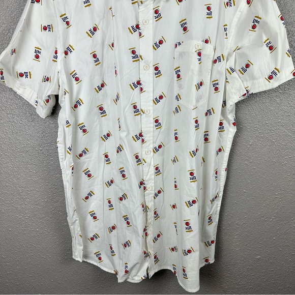 Miller Lite All Over Logo Print Shirt Men’s XXL White Button Up Short Sleeve - Picture 3 of 9